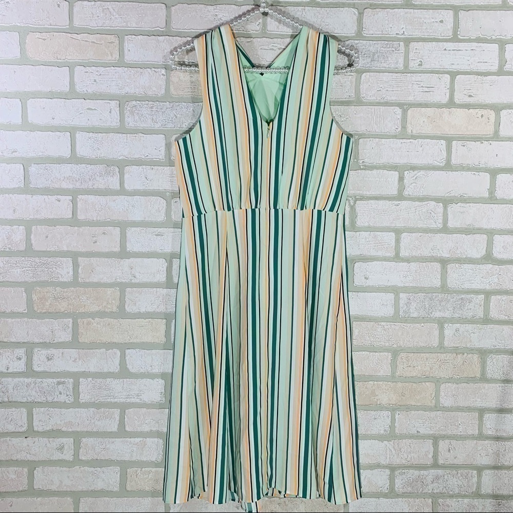 Ann Taylor Factory NWT Striped Herbal Green Halter Midi Dress Size 4P - Picture 6 of 12